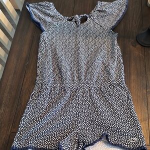 Girl’s Vineyard Vines Navy and White Polka Dot Romper